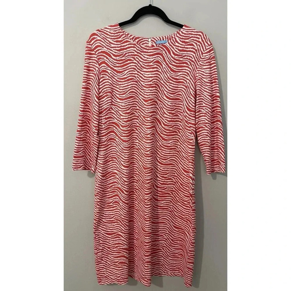 J McLaughlin Sophia Dress Women’s Large Orange Catalina Cloth Sheath Radio Waves - Picture 4 of 15